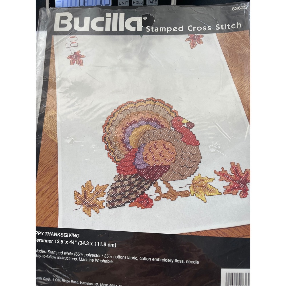 Bucilla Happy Thanksgiving Stamped Cross Stitch Kit Table Runner Turkey 83625